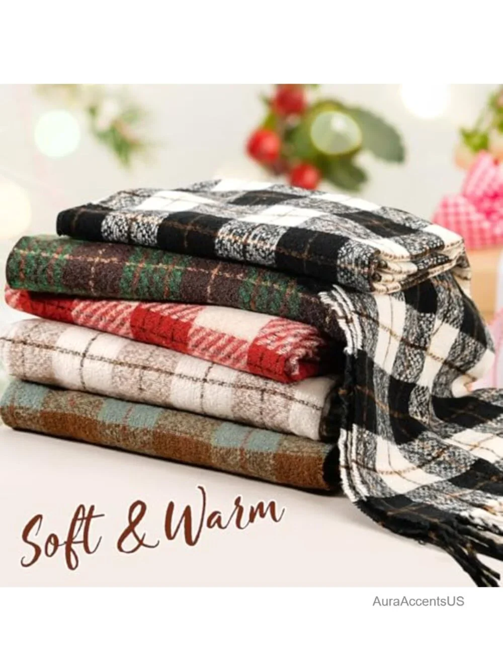 Women's Oversized Plaid Scarf Shawl Wrap Cashmere Feel Winter
